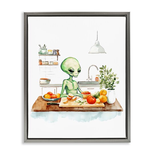 Stupell Industries Alien Cooking in Kitchen Floating Frame Design by Lil' Rue